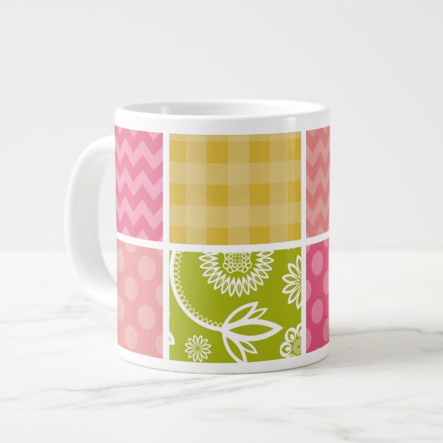 Grande Tasse Zigzag, Chevron, Pois, En vichy, Patchwork (Devant gauche)