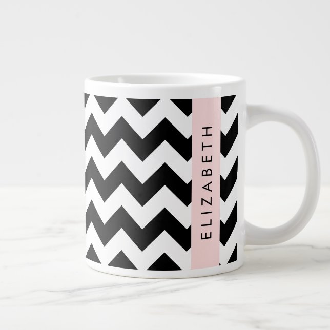 Grande Tasse Zigzag noir et blanc, Motif Chevron, Votre nom (Droite)