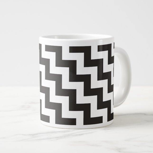 Grande Tasse Zigzags Jumbo Mug, Chevrons noirs et blancs (Devant droit)