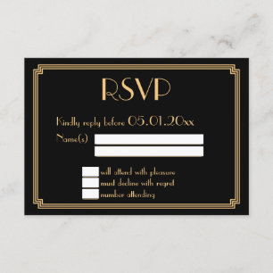 Grandes Cartes RSVP Gatsby Art Déco Noir Mariage