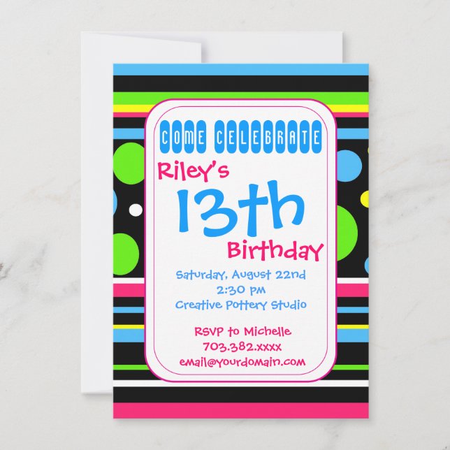 Grandes couleurs Pois Invitations d'anniversaire (Devant)