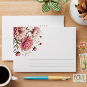 Grandes enveloppes de mariage à fleurs roses