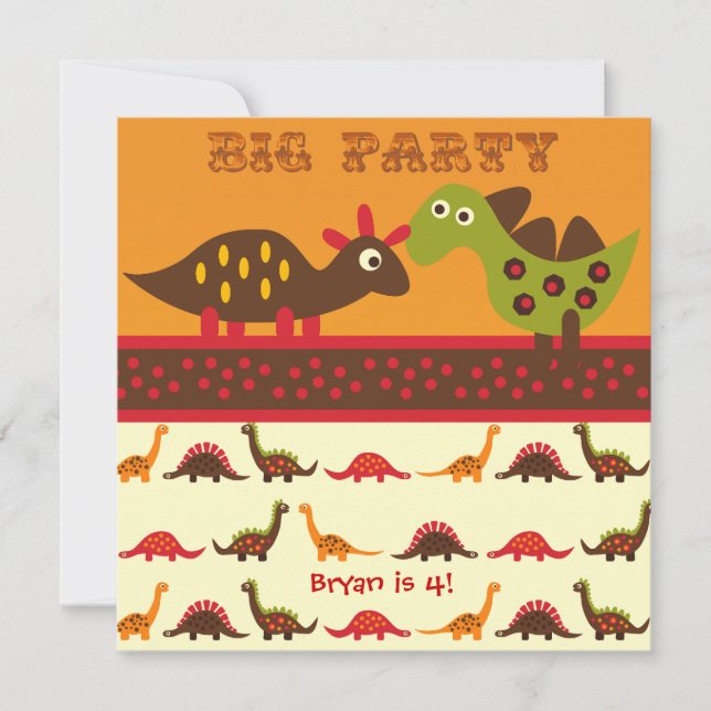 Grandes invitations d'anniversaire de dinosaure de (Devant)