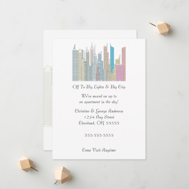 Grandes lumières Big City Moving Faire-part (Devant/Arrière en situation)