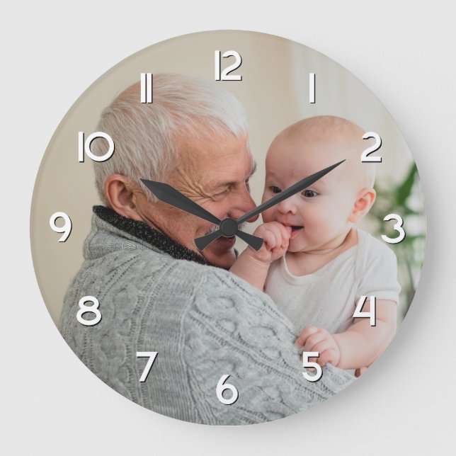Grandfather and Grandson Family Photo Large Clock (Front)