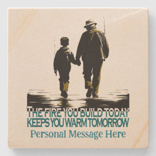 Grandfather and Grandson Headed for Fishing  Stone Coaster