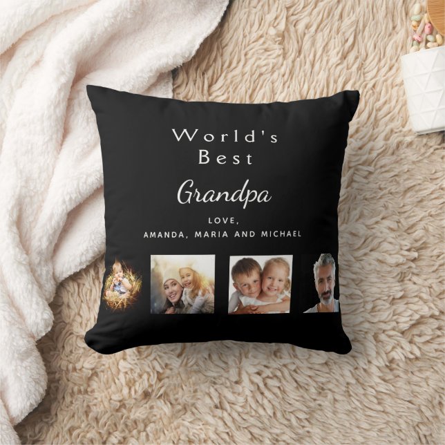 Grandfather black photo collage throw pillow (Blanket)