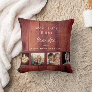 Grandfather brown wood photo farmhouse throw pillow