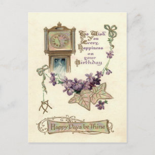 Grandfather Clock Forget-Me-Not Leaves Postcard
