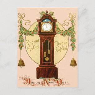 Grandfather Clock Holly Mistletoe Bell Postcard