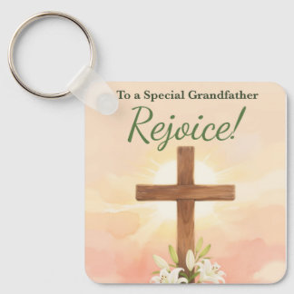 Grandfather Easter Rejoice Cross and Lilies Keychain