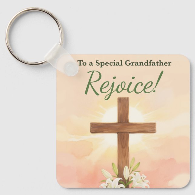 Grandfather Easter Rejoice Cross and Lilies Keychain (Front)