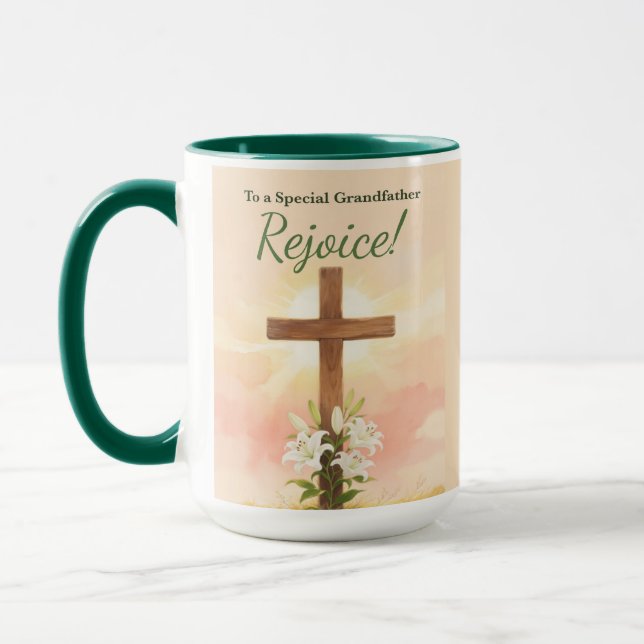 Grandfather Easter Rejoice Cross and Lilies Mug (Left)