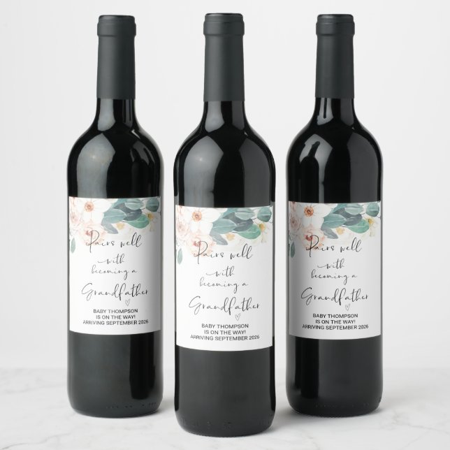 Grandfather Pregnancy Announcement for Father Dad  Wine Label (Bottles)