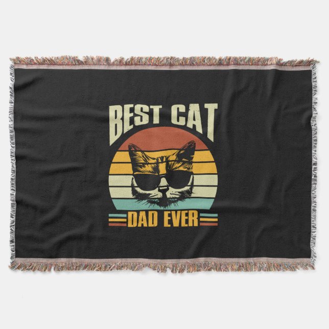 Grandfather Quotes | Best Cat Dad Ever Throw Blanket (Front)