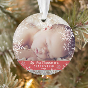 Grandfather's First Christmas Snowflake Baby Photo Ornament