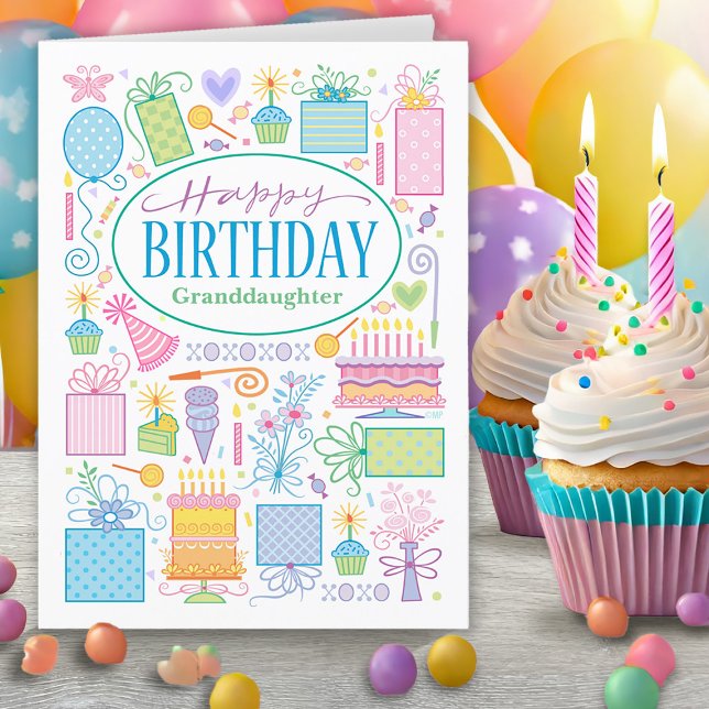 Grandgirl Bright Pastel Carte Icons Anniversaire (Créateur téléchargé)