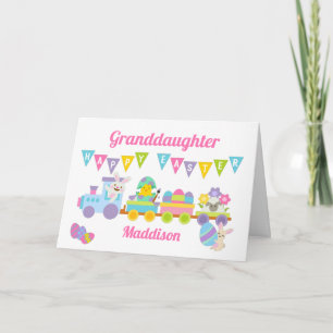 Grandgirl Joyeux Train de Pâques Rabbit Carte rose