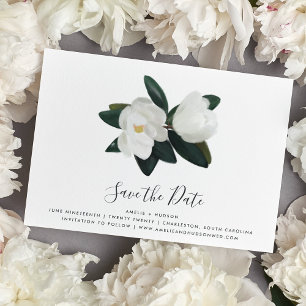 Grandiflora   White Magnolia Save the Date Card