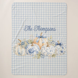 Grandillennial Blue and White Pumpkin Sherpa Blanket