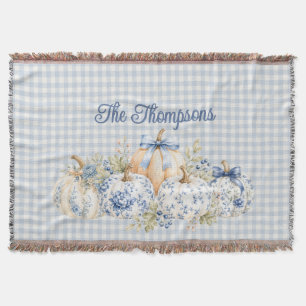 Grandillennial Blue and White Pumpkin Throw Blanket