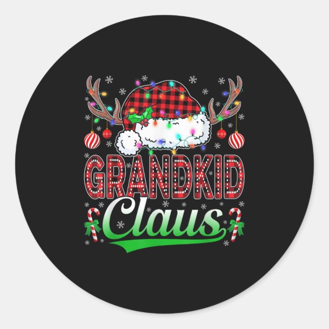 Grandkid Claus Christmas Lights Matching Family Xm Classic Round Sticker (Front)