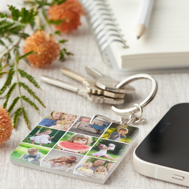Grandkids 9 Square Photo Instagram Collage Keychain (Front Right)