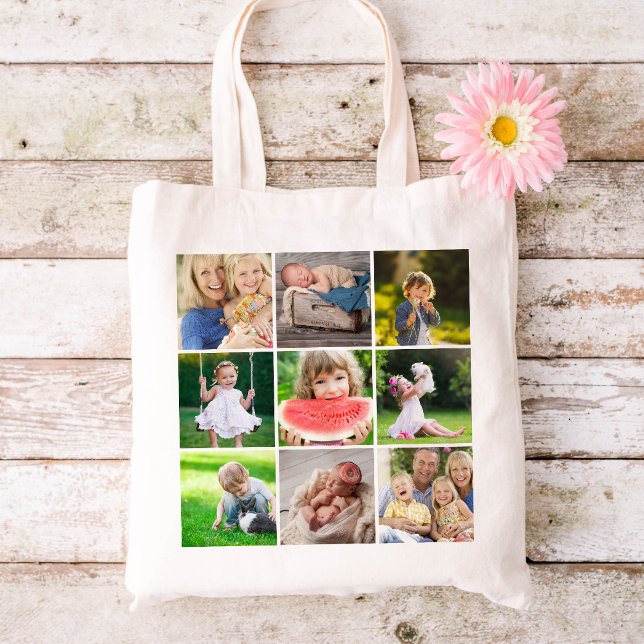 Grandkids 9 Square Photo Instagram Collage Tote Bag (Creator Uploaded)