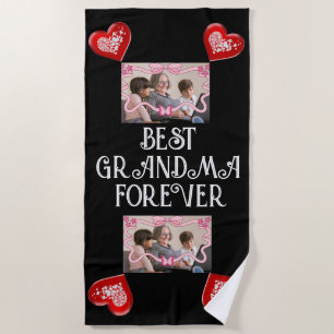GRANDKIDS AND BEST GRANDMA FOREVER PHOTO BLACK BEACH TOWEL