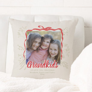 Grandkids Christmas Bow Holiday Gift Tan Photo Throw Pillow