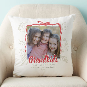 Grandkids Christmas Red Bow Holiday Gift Photo Throw Pillow
