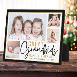 Grandkids Great Grandparents Life Quote 4 Photo    Plaque<br><div class="desc">A modern photo collage gift for grandparents with a sentimental quote "Grandkids make life grand".Personalize with 4 pictures and grandchildren names to make it a memorable gift for Christmas mother's day, grandparents's day,  and birthday..</div>