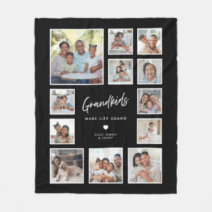 Grandkids Make Life Grand 12 Photo Collage Grid Fleece Blanket
