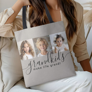 Grandkids Make Life Grand 3 Photo Collage Tote Bag