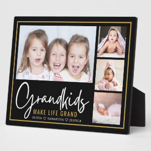 Grandkids Make Life Grand 4 Photo Black And Gold Plaque