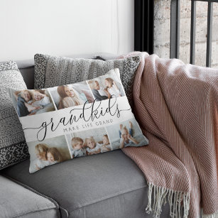 Grandkids Make Life Grand   6 Photo Collage Accent Pillow
