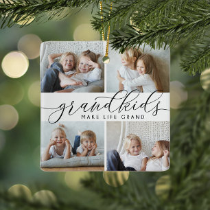 Grandkids Make Life Grand   8 Mini Photo Ceramic Ornament