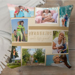 Grandkids Make Life Grand 8 Photo Collage Beige Throw Pillow<br><div class="desc">Stylish throw pillow with custom photo collage and quote for grandparents. The design is printed on both sides of the pillow and features 8 of your own photographs. The quote is hand lettered and reads "Grandkids make life grand". The photo template is set up for you to add your pictures...</div>