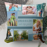 Grandkids Make Life Grand 8 Photo Collage Blue Throw Pillow<br><div class="desc">Stylish throw pillow with custom photo collage and quote for grandparents. The design is printed on both sides of the pillow and features 8 of your own photographs. The quote is hand lettered and reads "Grandkids make life grand". The photo template is set up for you to add your pictures...</div>