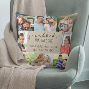 Grandkids Make Life Grand 8 Photo Neutral Custom Throw Pillow