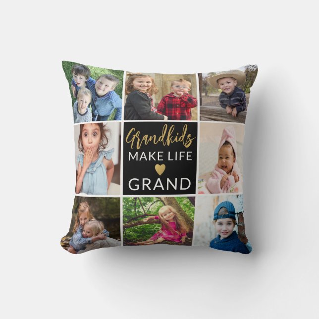 Grandkids Make Life Grand 9 Photo Collage  Throw Pillow (Front)