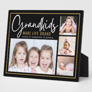 Grandkids Make Life Grand Black And Gold 4 Photo Plaque