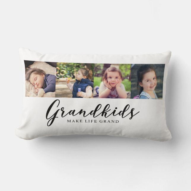 Grandkids Make Life Grand Cute Photo Collage Lumbar Pillow (Front)
