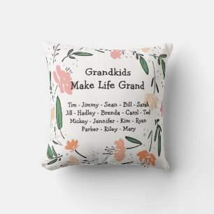 Grandkids Make Life Grand Floral Throw Pillow