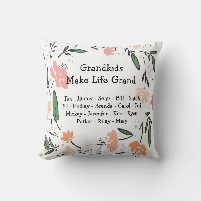 Grandkids Make Life Grand Floral Throw Pillow (Front)