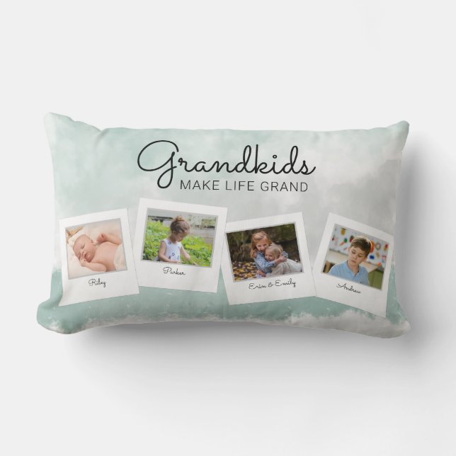 Grandkids Make Life Grand Grandchildren Photo Lumbar Pillow (Front)