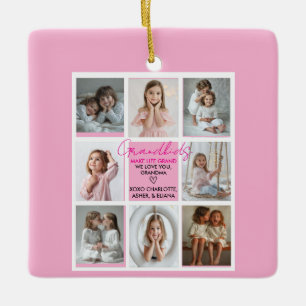 Grandkids Make Life Grand Grandma 8-Photo Custom  Ceramic Ornament