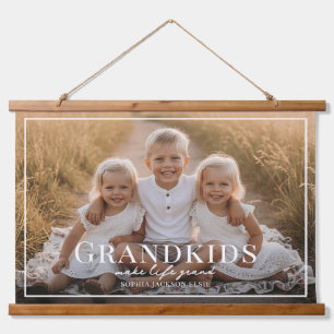 Grandkids Make Life Grand Grandparent Gift Photo Hanging Tapestry