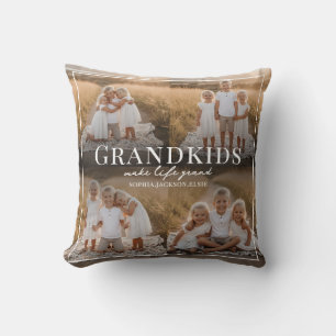 Grandkids Make Life Grand Grandparent Gift Photo Throw Pillow