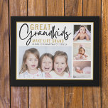 Grandkids Make Life Grand Grandparents 4 Photo    Faux Canvas Print<br><div class="desc">A modern photo collage gift for grandparents with a sentimental quote "Grandkids make life grand".Personalize with 4 pictures and grandchildren names to make it a memorable gift for Christmas mother's day, grandparents's day,  and birthday..</div>